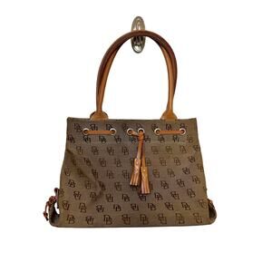 Dooney & Bourke Bag Small Tulip Tassel Taupe and Brown Canvas Leather Tote